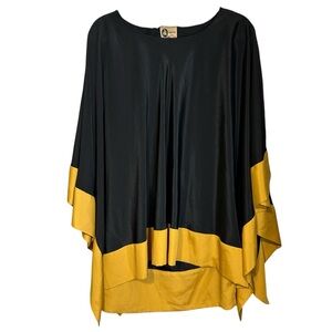 Lanvin Paris Black Gold Asymmetrical Cape Top Tunic Luxury Designer Small